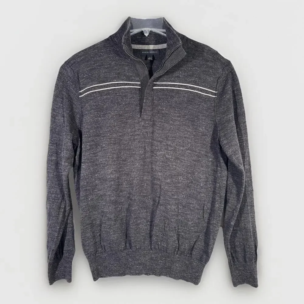Banana Republic 2011 - Pullover Quarter Zip Sweater - 100% Cotton Men's L Gray